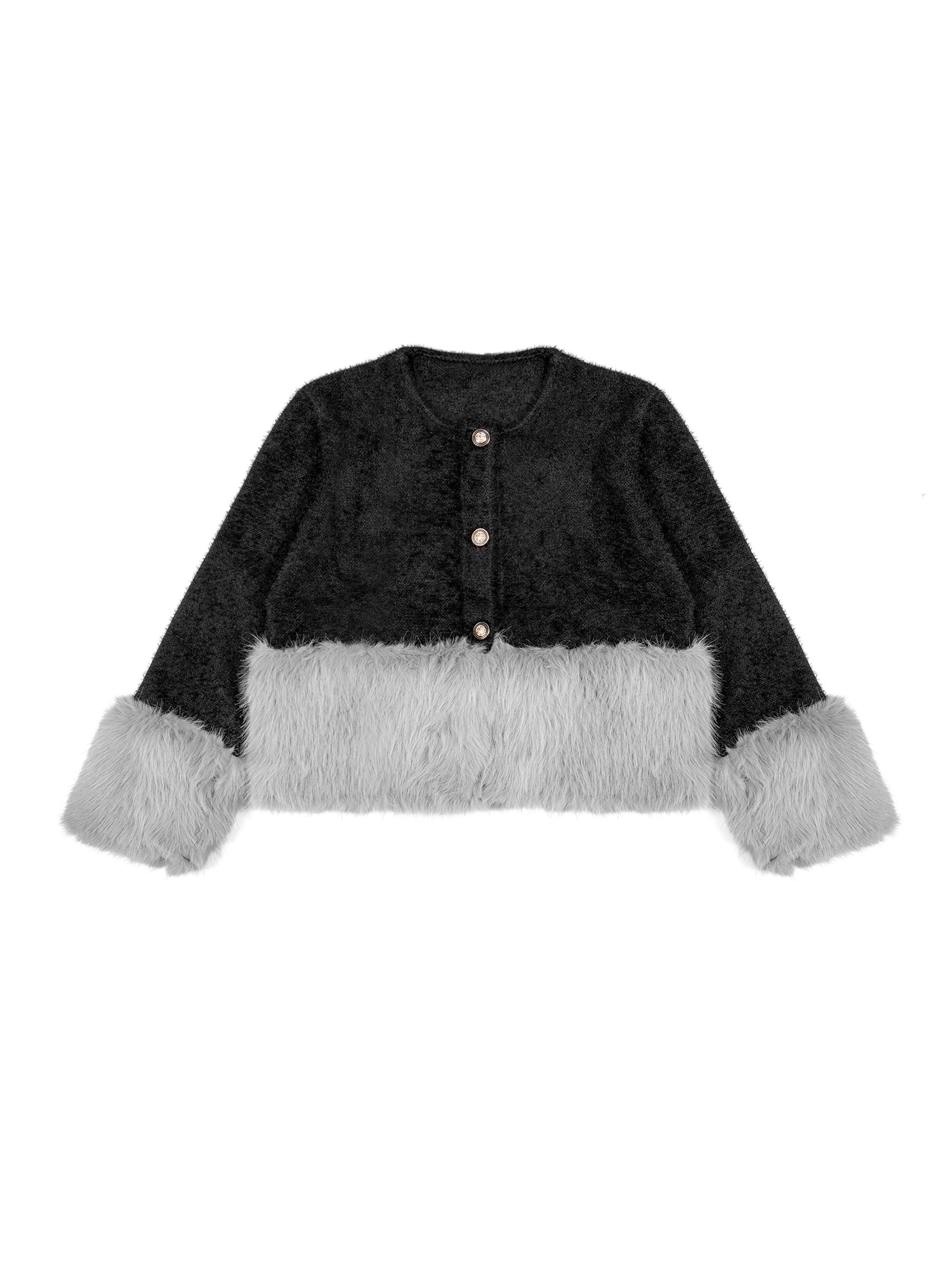 バイカラーファートリム・ニットジャケット#25811002