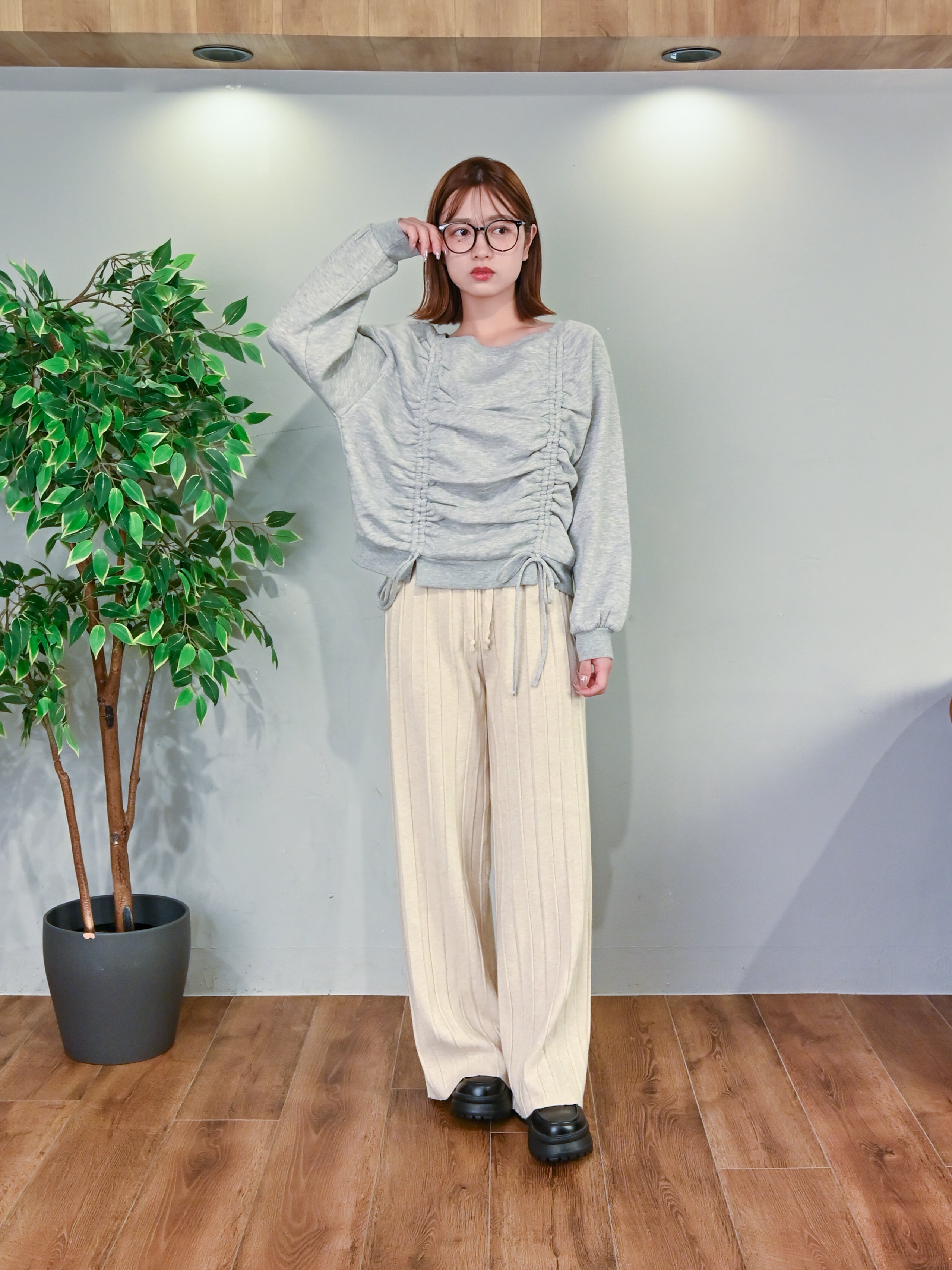 プリーツ見えニット・ワイドパンツ#25831006