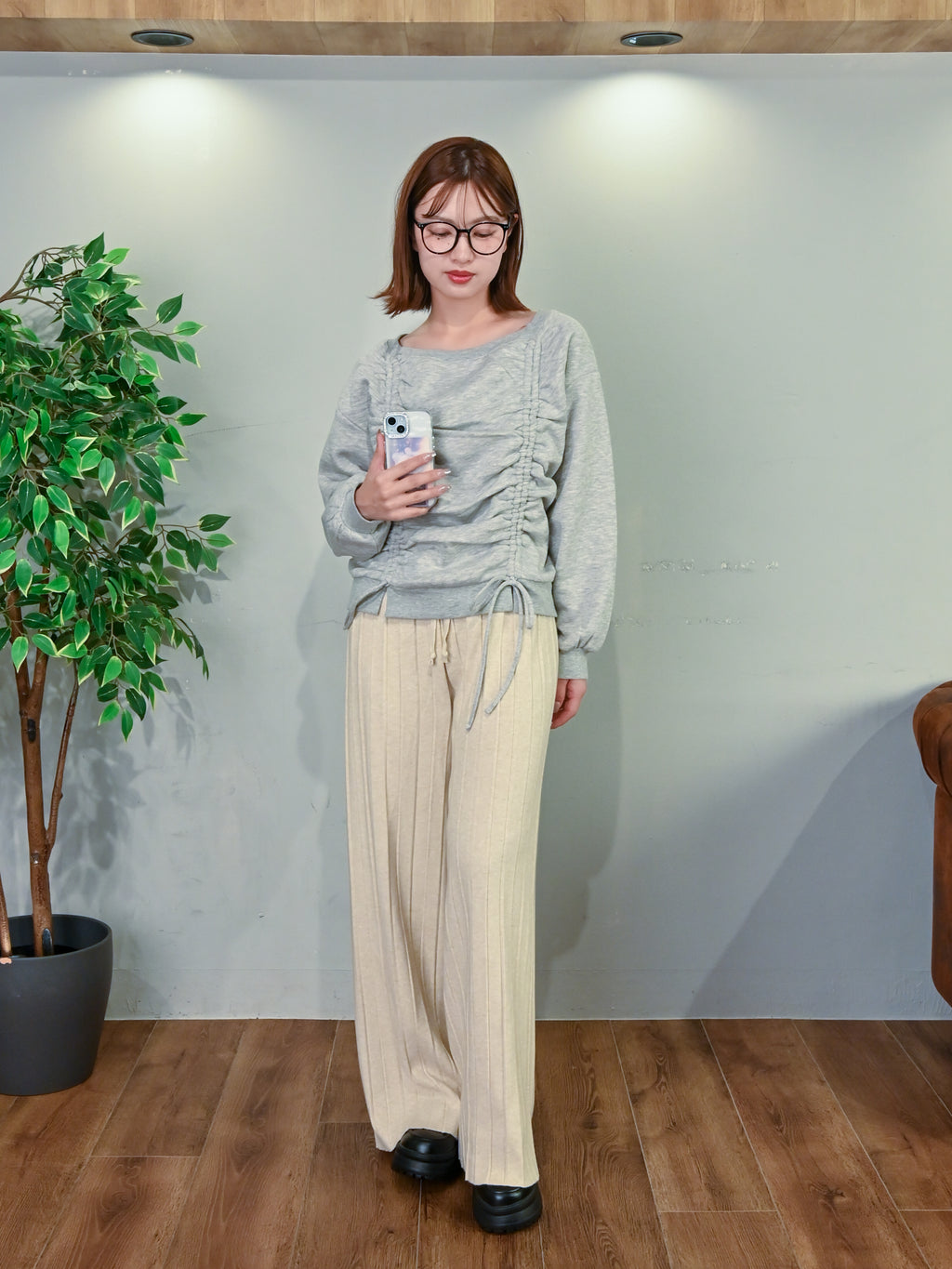 プリーツ見えニット・ワイドパンツ#25831006