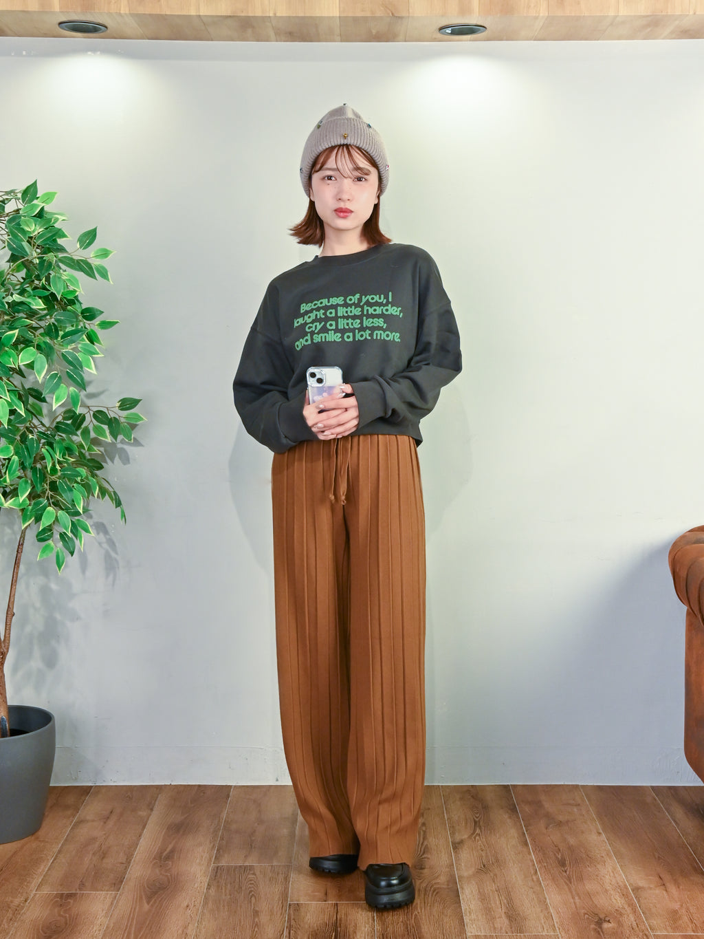 プリーツ見えニット・ワイドパンツ#25831006