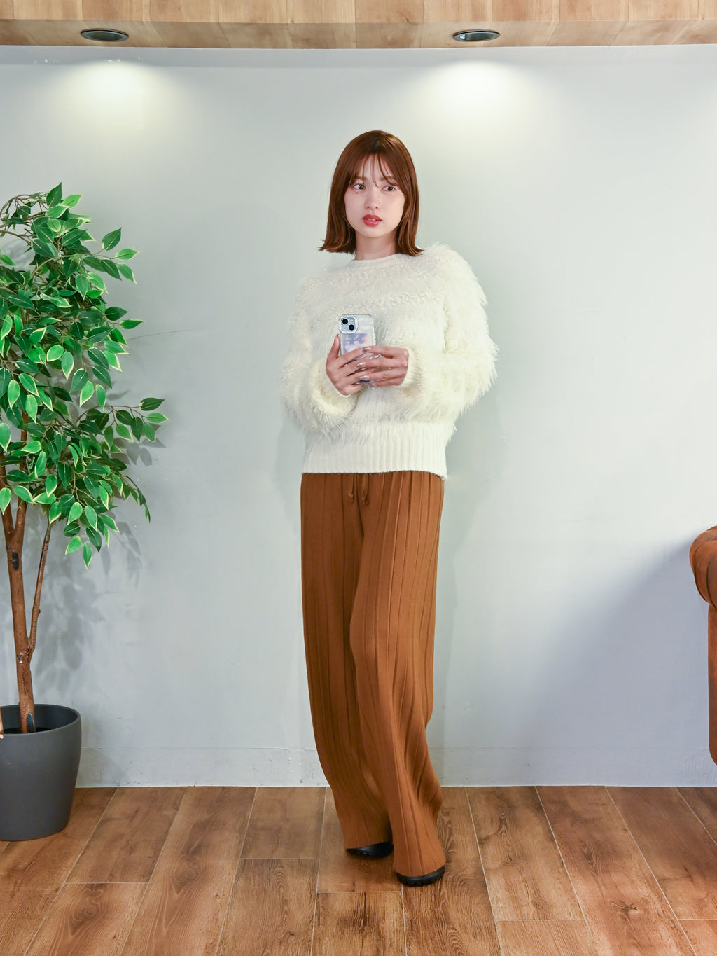 プリーツ見えニット・ワイドパンツ#25831006