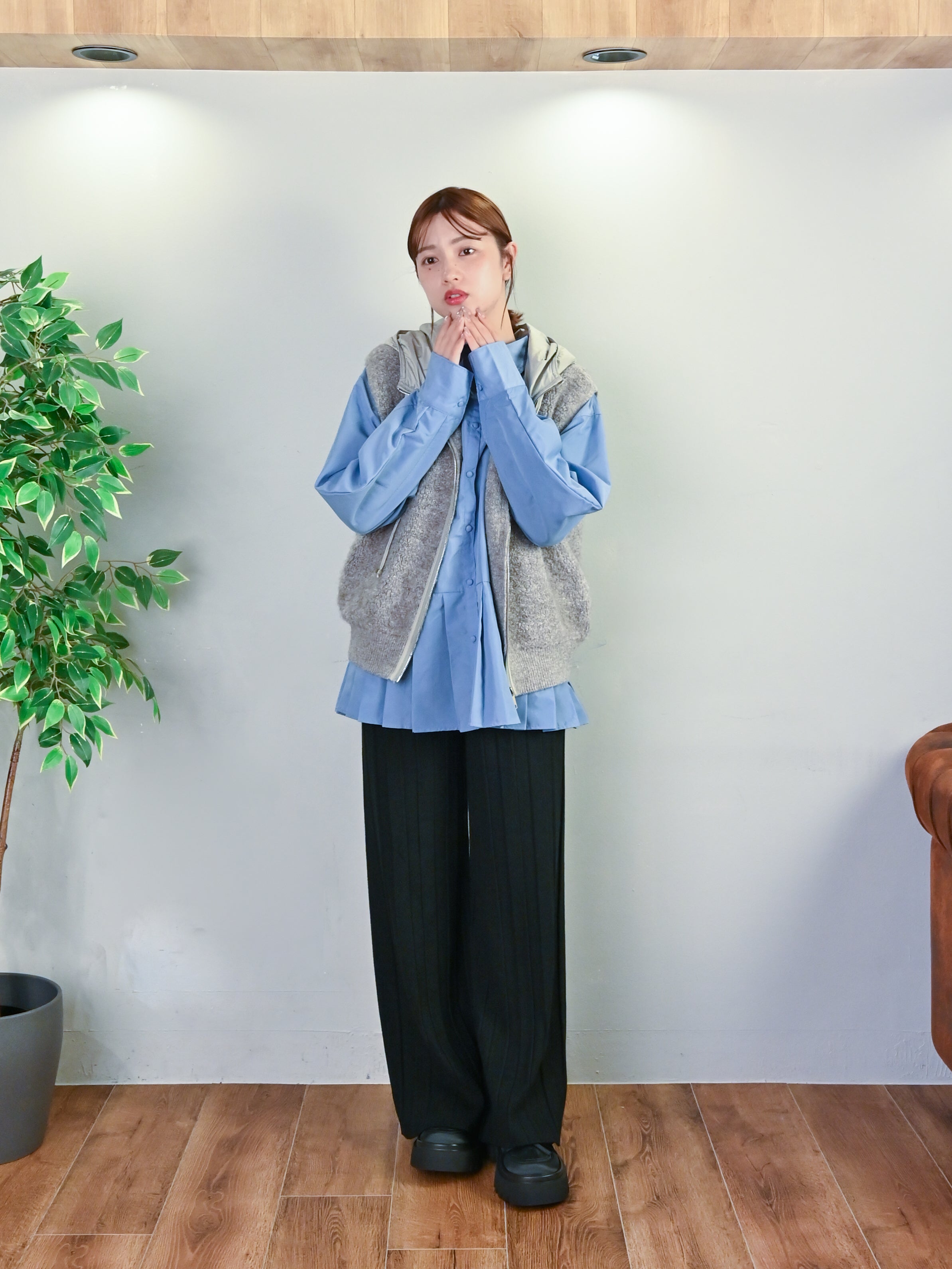 プリーツ見えニット・ワイドパンツ#25831006