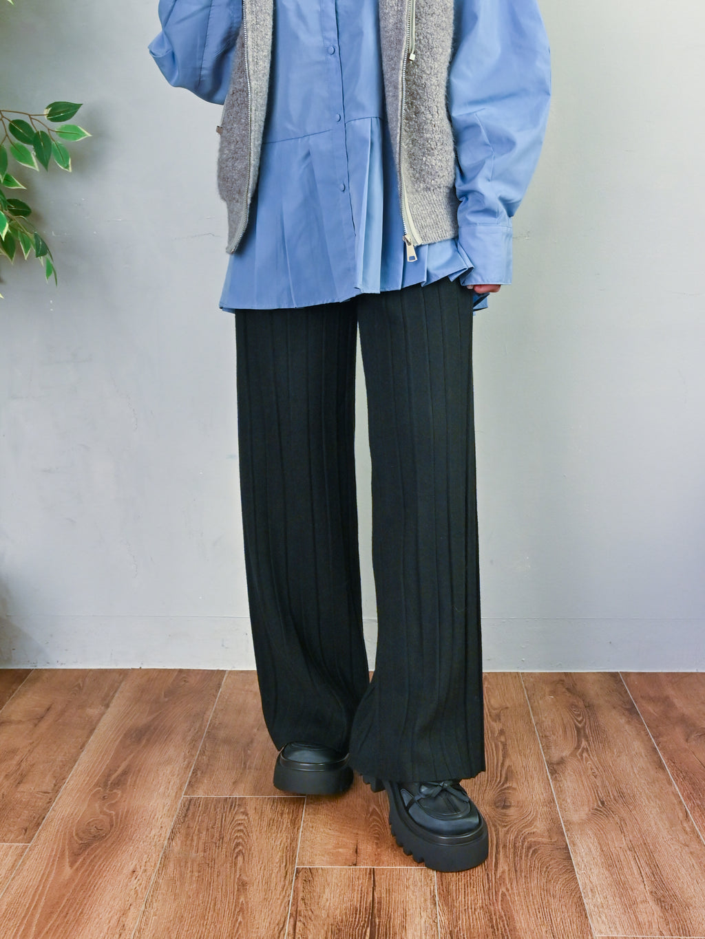 プリーツ見えニット・ワイドパンツ#25831006