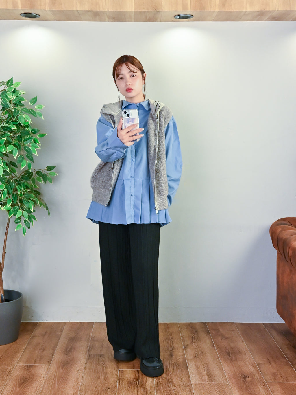 プリーツ見えニット・ワイドパンツ#25831006