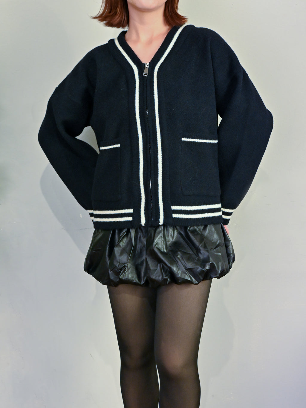 バイカラーライン・ニットZIPブルゾン#25851005
