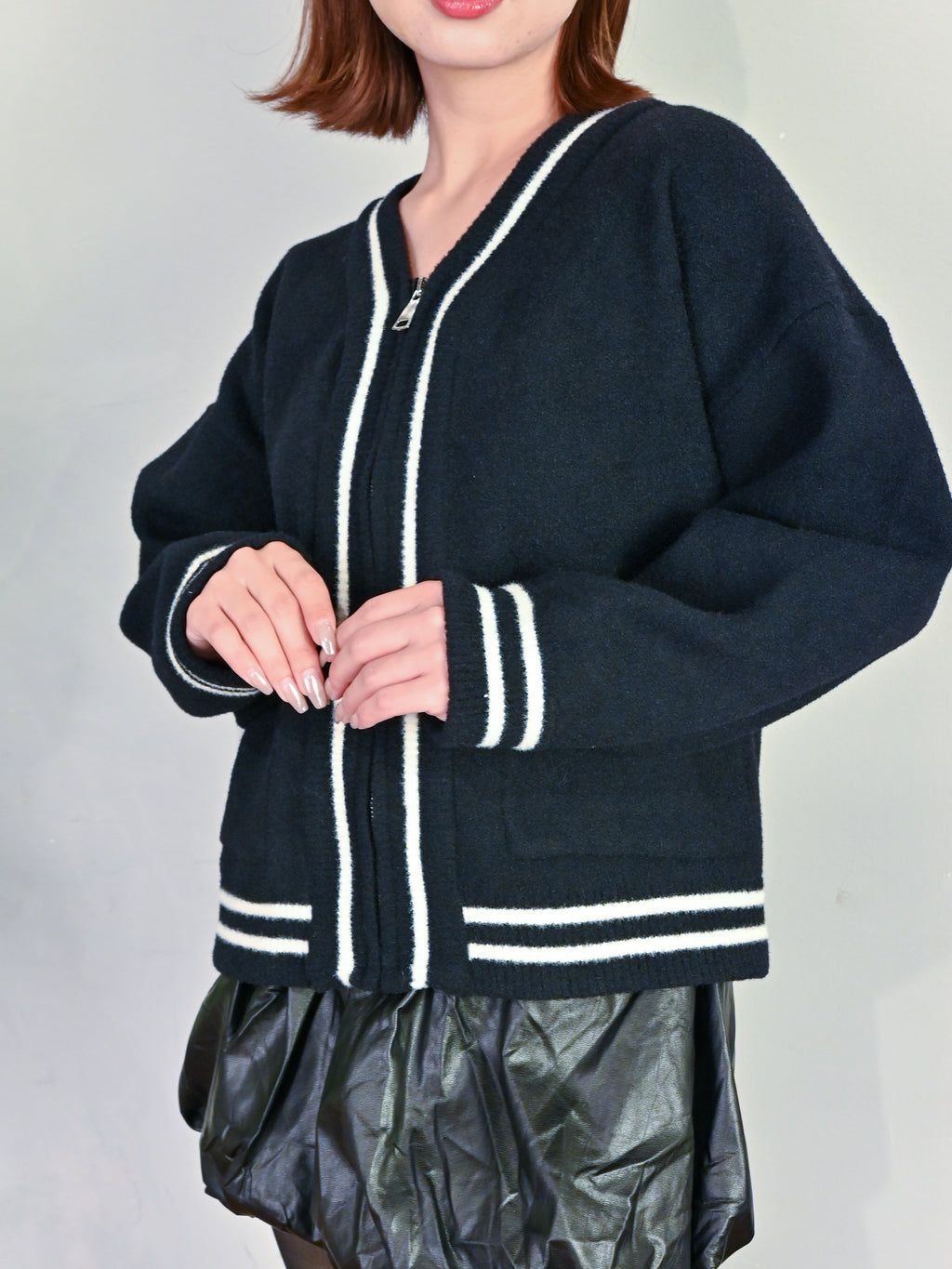 バイカラーライン・ニットZIPブルゾン#25851005