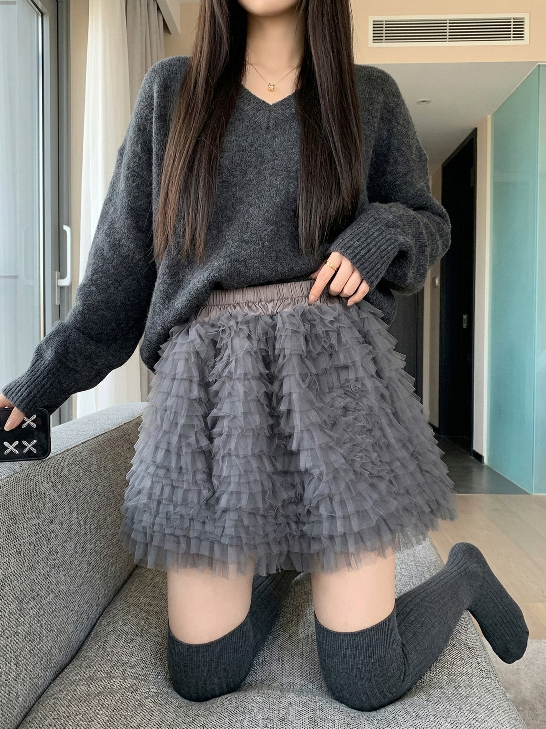 ボリュームチュールフリルスカパン#26131007